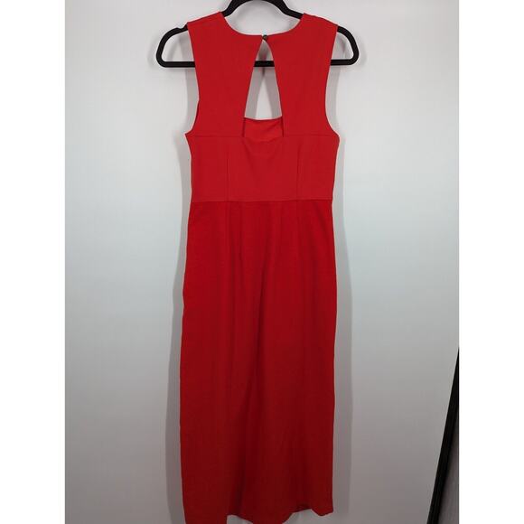 Anthropologie Maeve SZ 4 Squareneck Maxi Dress Red Holiday Cocktail Faux Wrap - Picture 4 of 8